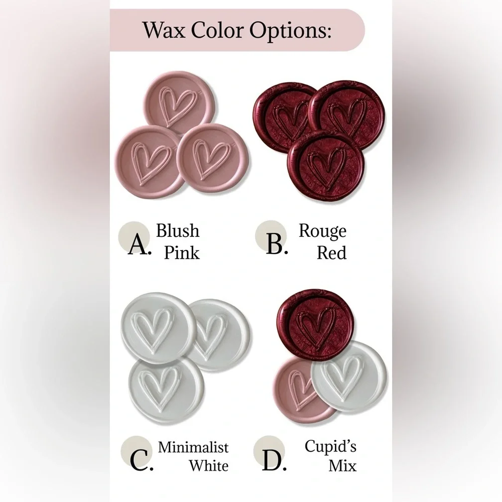 Handmade Heart Wax Seals Wedding Invite Peel & Stick Minimalist Boho | 25 Pack